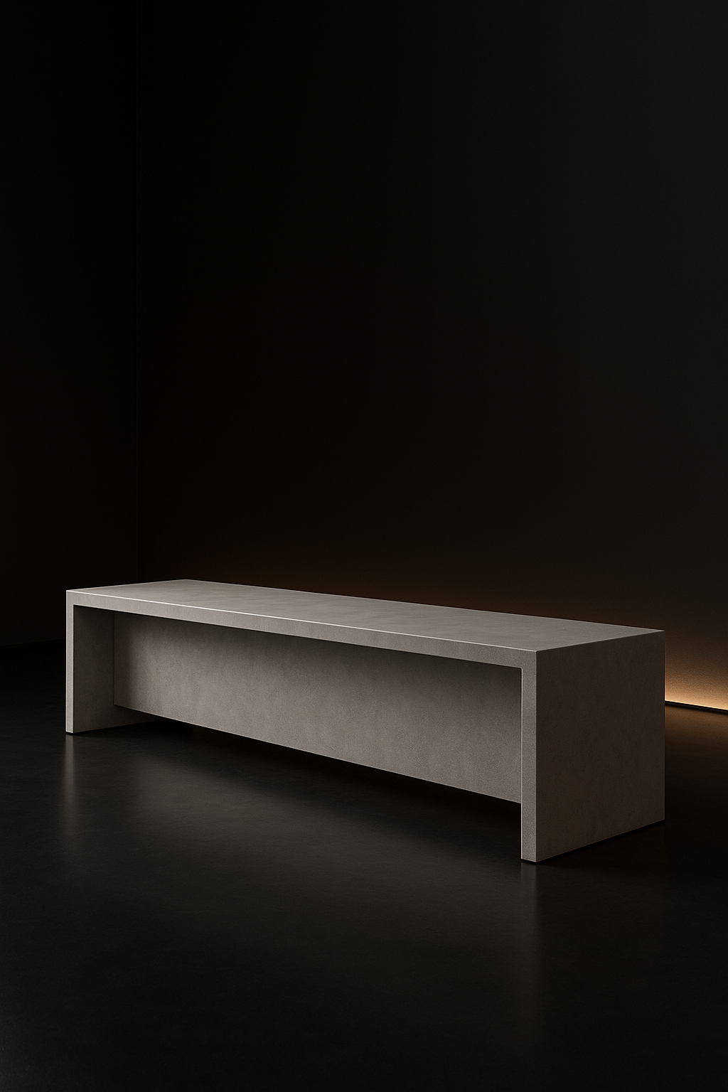 Slate — Low Media Bench in a dark luxury setting