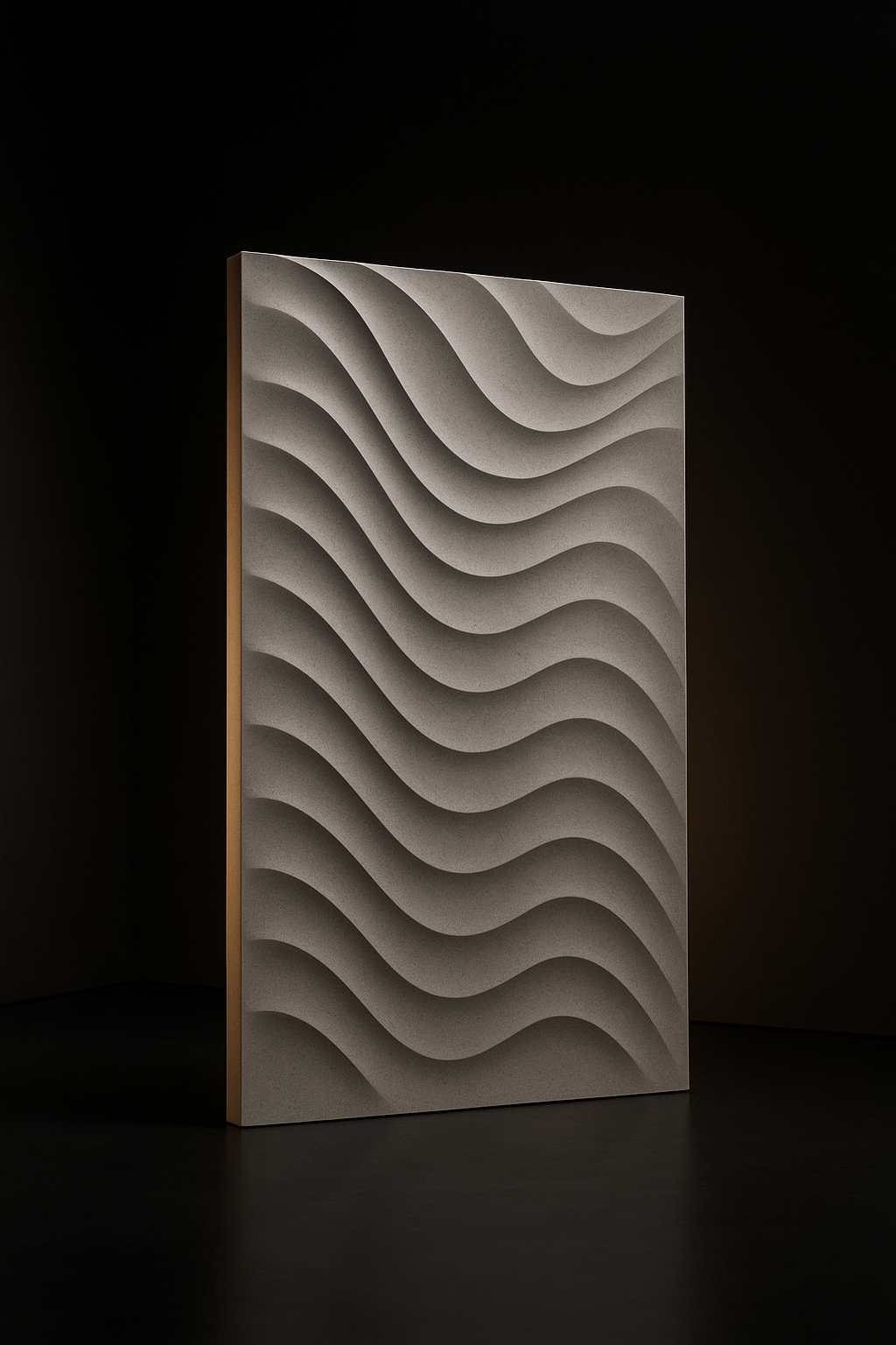 Solace — 3D CNC-Carved Wall Panel in a dark luxury setting