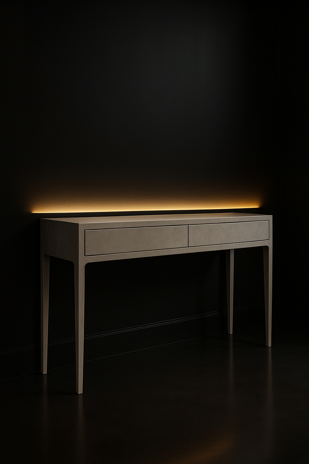 Solace — Slim Hallway Console in a dark luxury setting