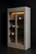 Solace — Glass-Front Crockery Unit in a dark luxury setting