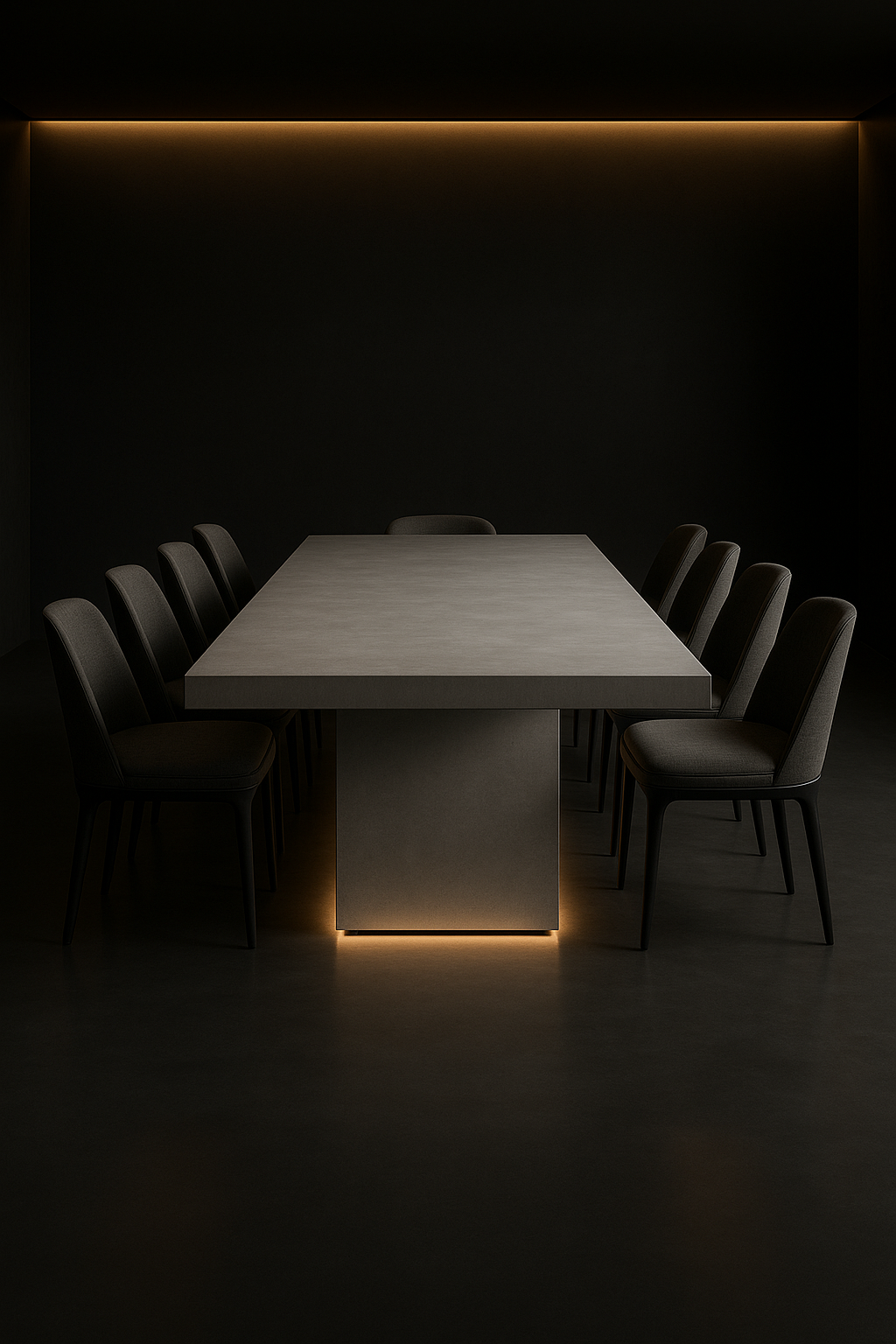 Solace — Rectangular Corian Dining Table in a dark luxury setting
