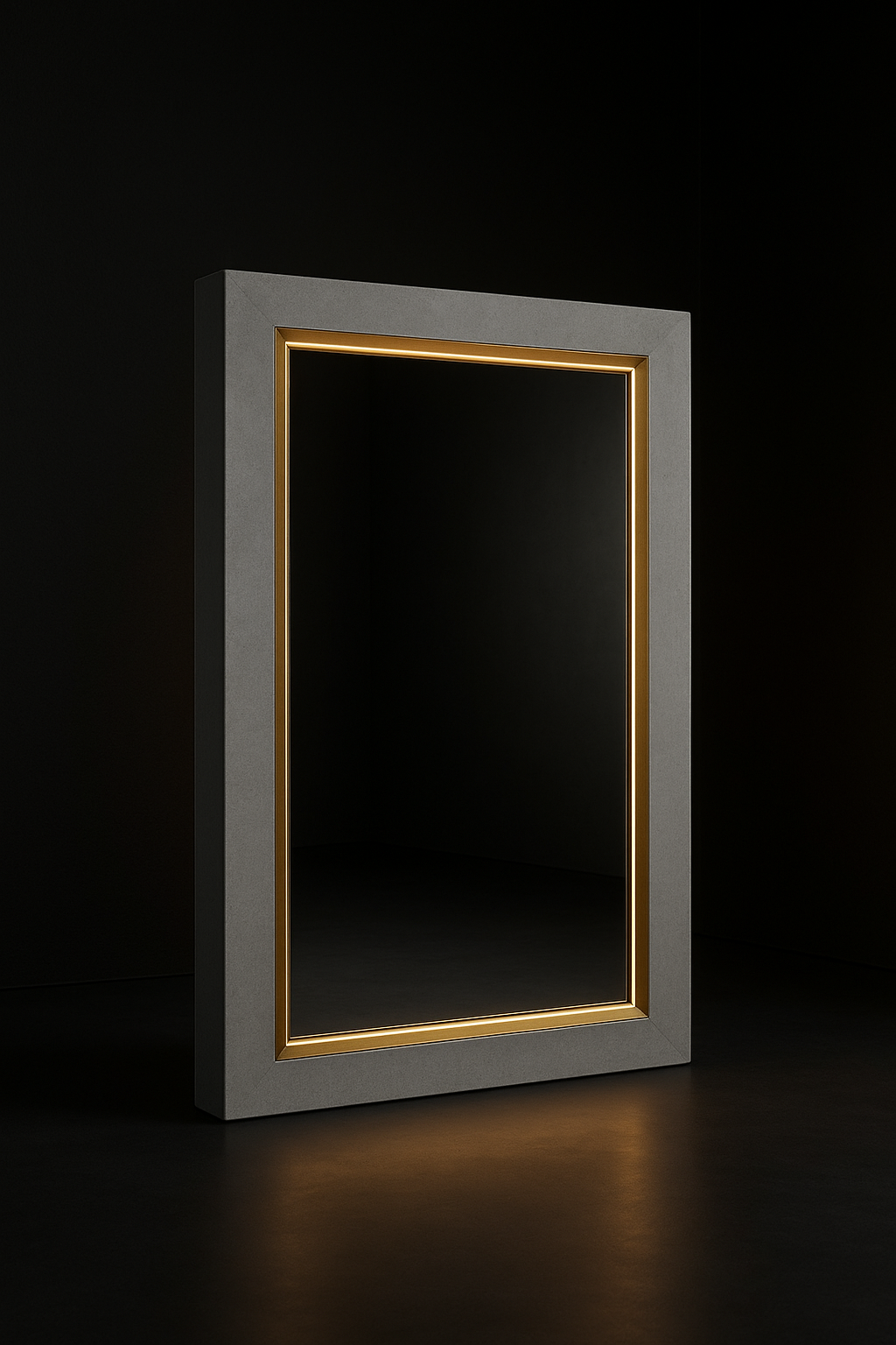 Solace — Backlit Corian-Framed Mirror in a dark luxury setting