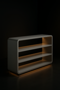 Solace — Console Bookshelf in a dark luxury setting