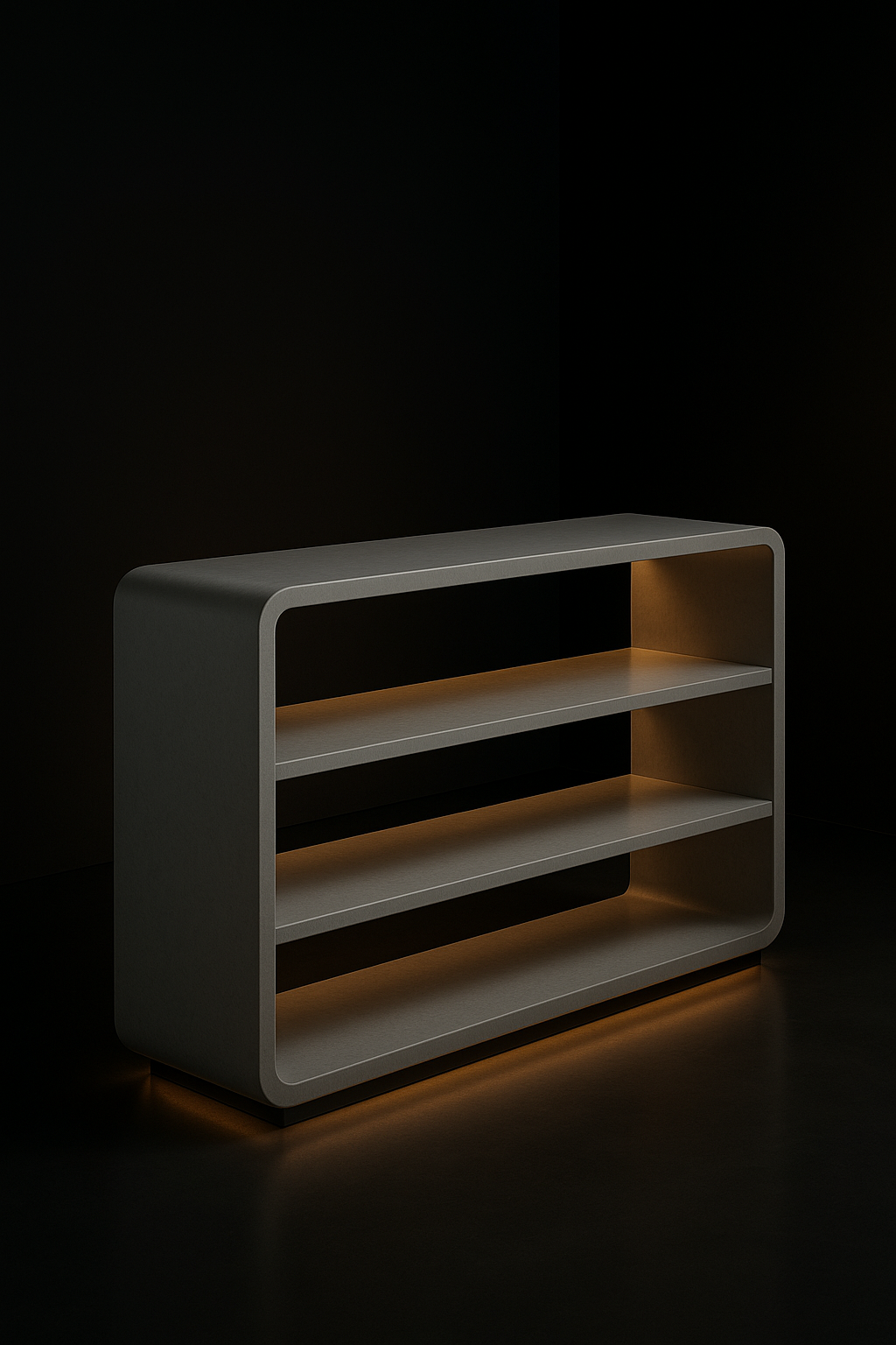 Solace — Console Bookshelf in a dark luxury setting