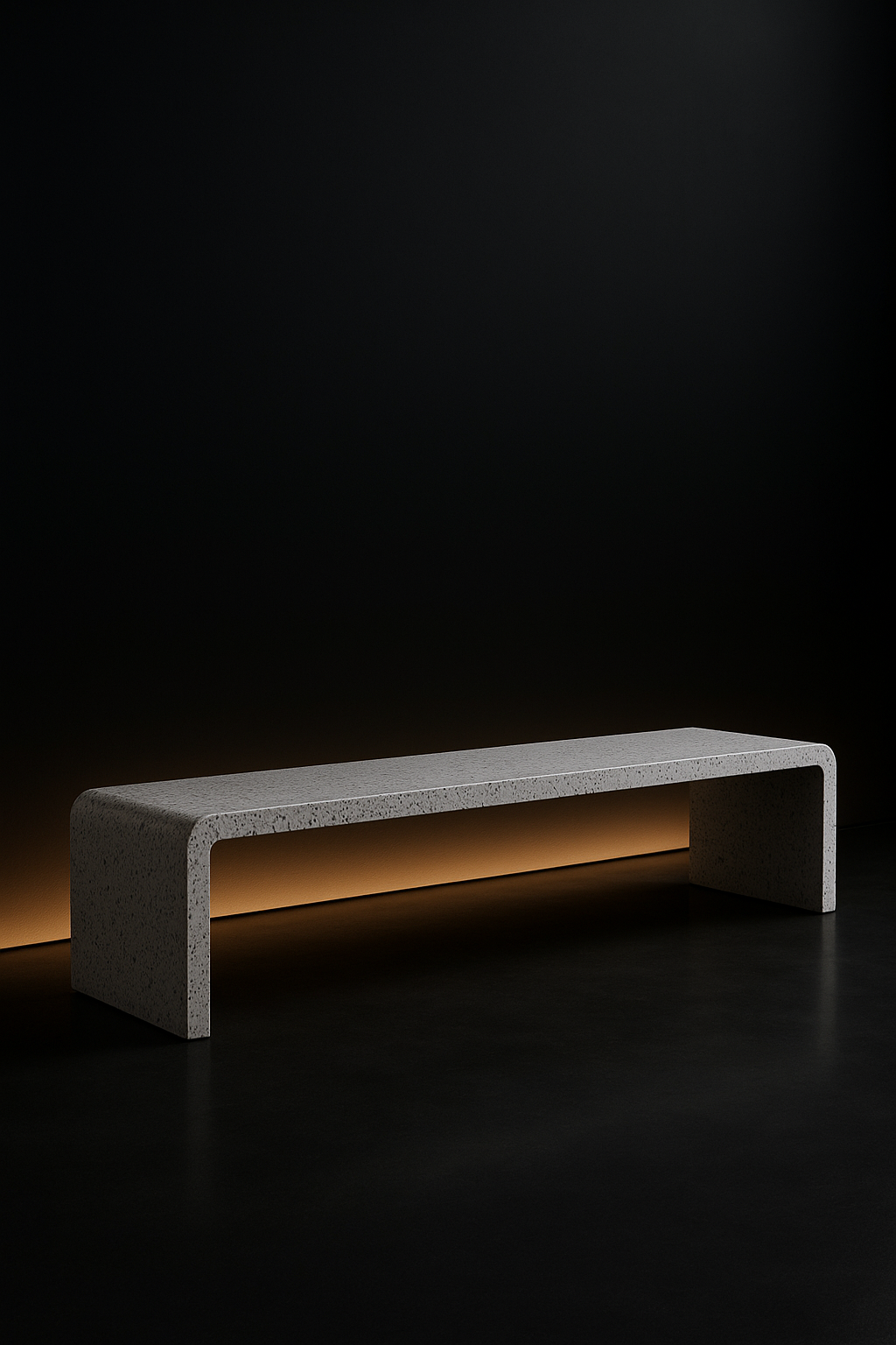 Strata — Low Media Bench in a dark luxury setting