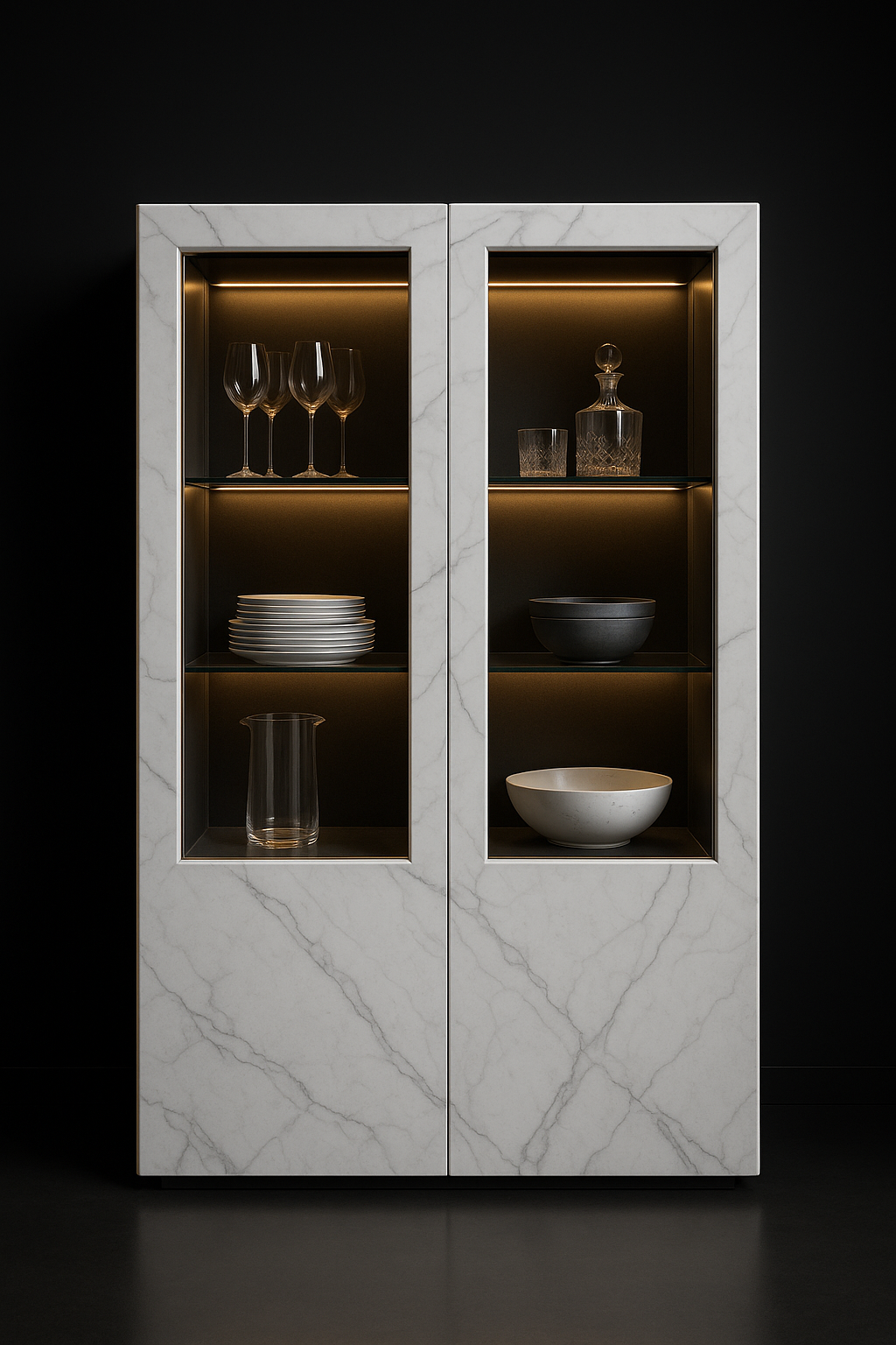 Tundra — Dining Display Cabinet in a dark luxury setting