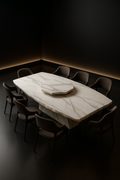 Vault — Live-Edge Organic Corian Dining Table in a dark luxury setting