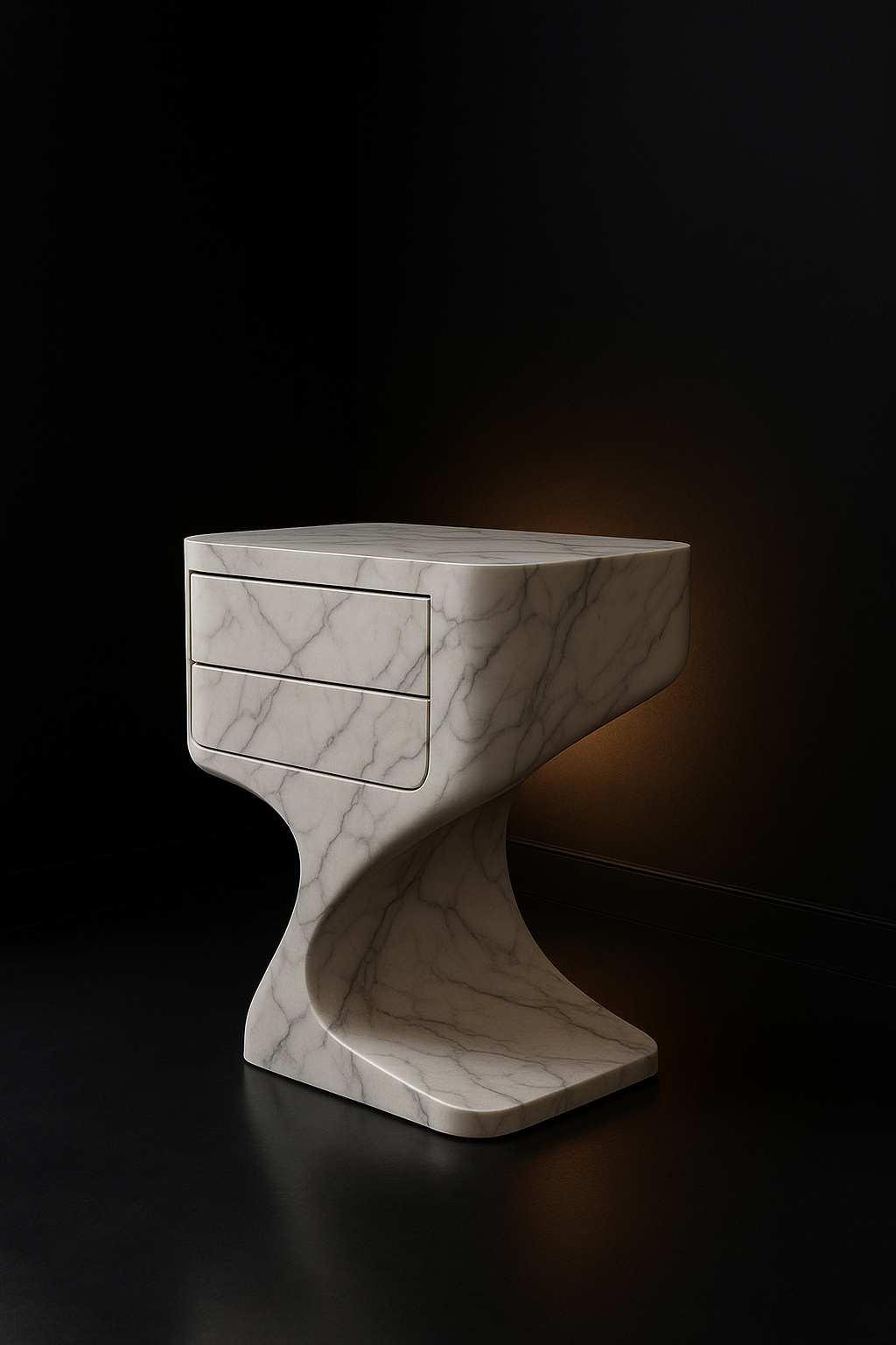 Vault — Sculptural Side Table in a dark luxury setting