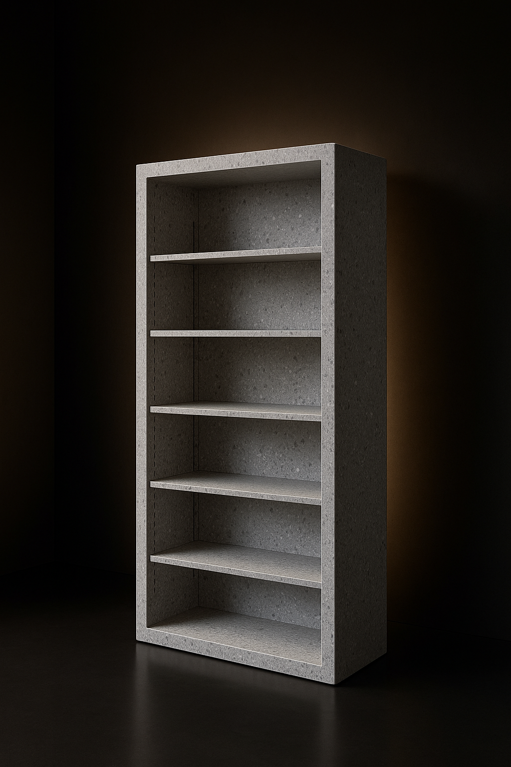 Vela — Freestanding Corian Bookcase in a dark luxury setting