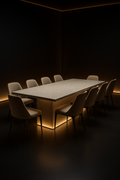 Vela — Rectangular Corian Dining Table in a dark luxury setting