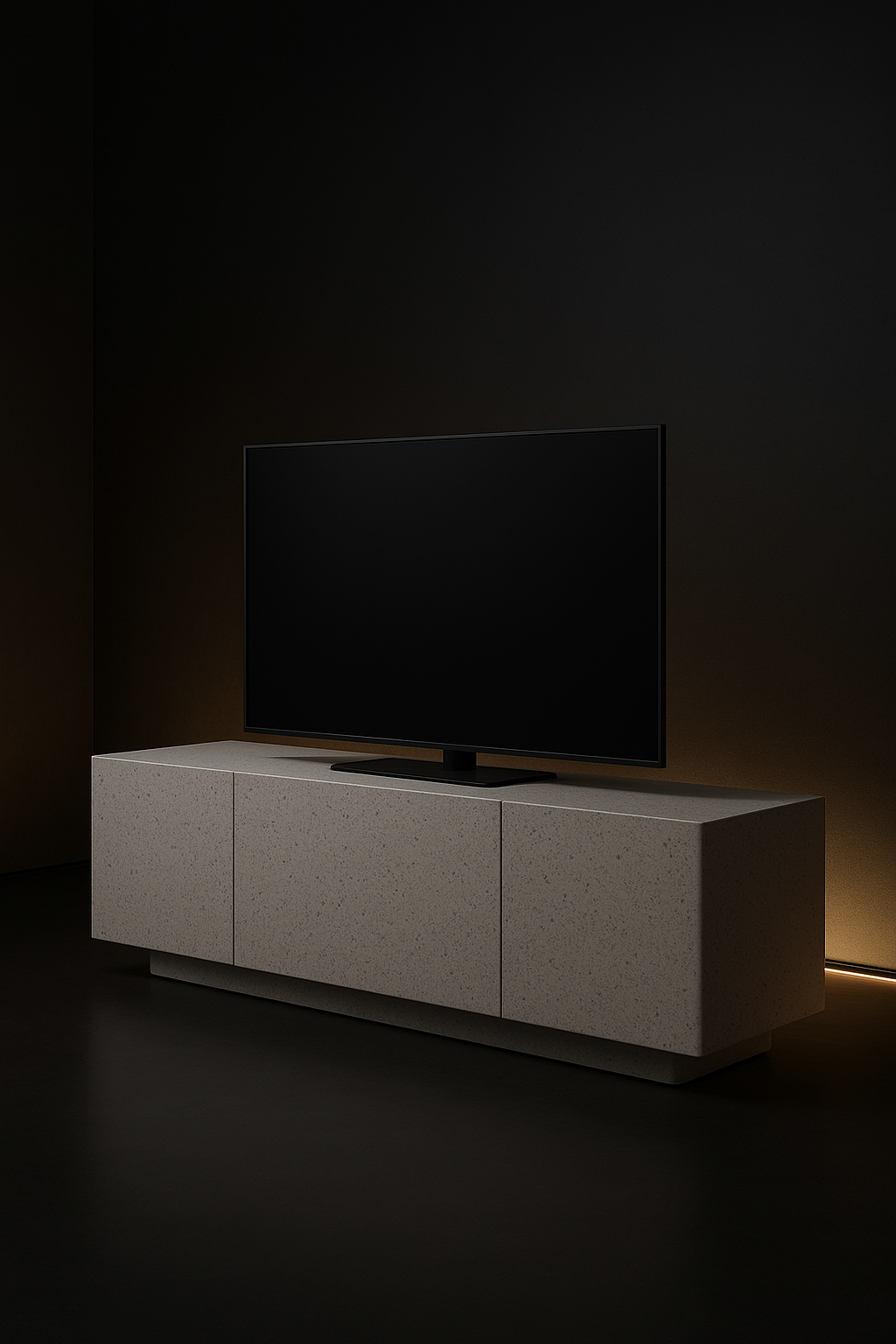Vela — TV Media Unit in a dark luxury setting