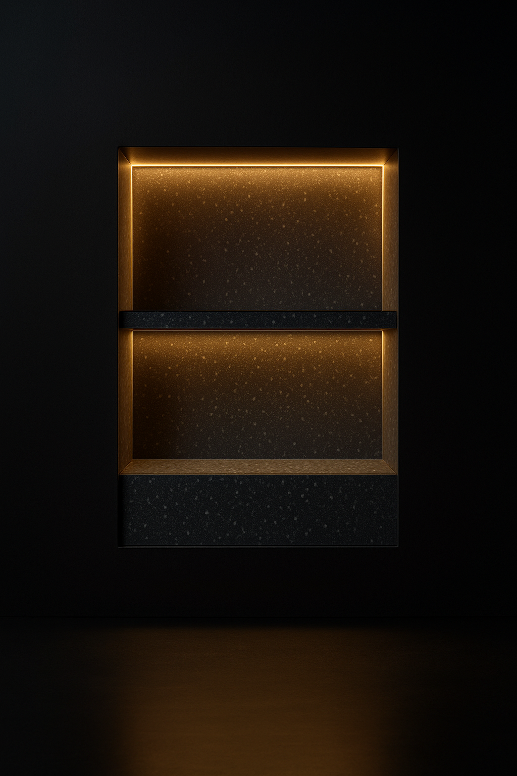 Vela — Niche Shelf Set in a dark luxury setting