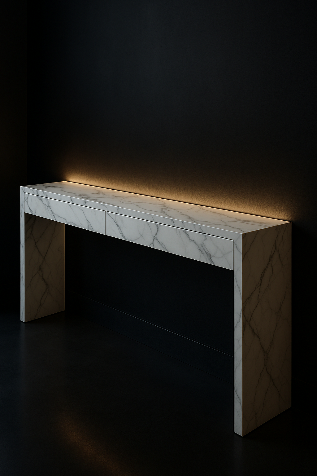 Veneer — Slim Hallway Console in a dark luxury setting