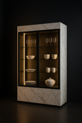 Veneer — Glass-Front Crockery Unit in a dark luxury setting