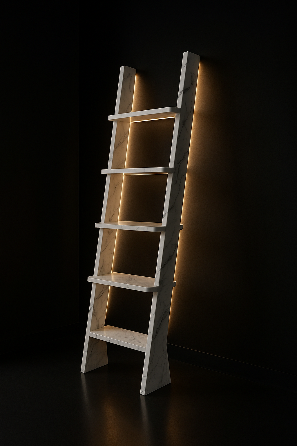 Veneer — Ladder Bookshelf in a dark luxury setting