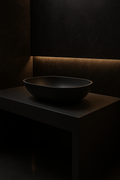 Verve — Vessel-Basin Counter Vanity in a dark luxury setting