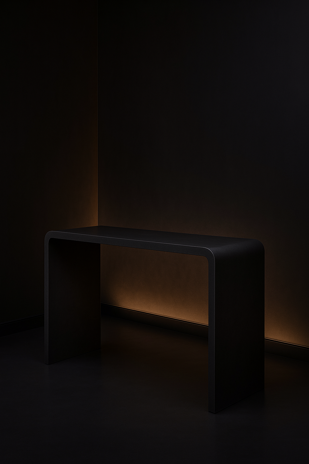 Verve — Waterfall Entryway Console in a dark luxury setting