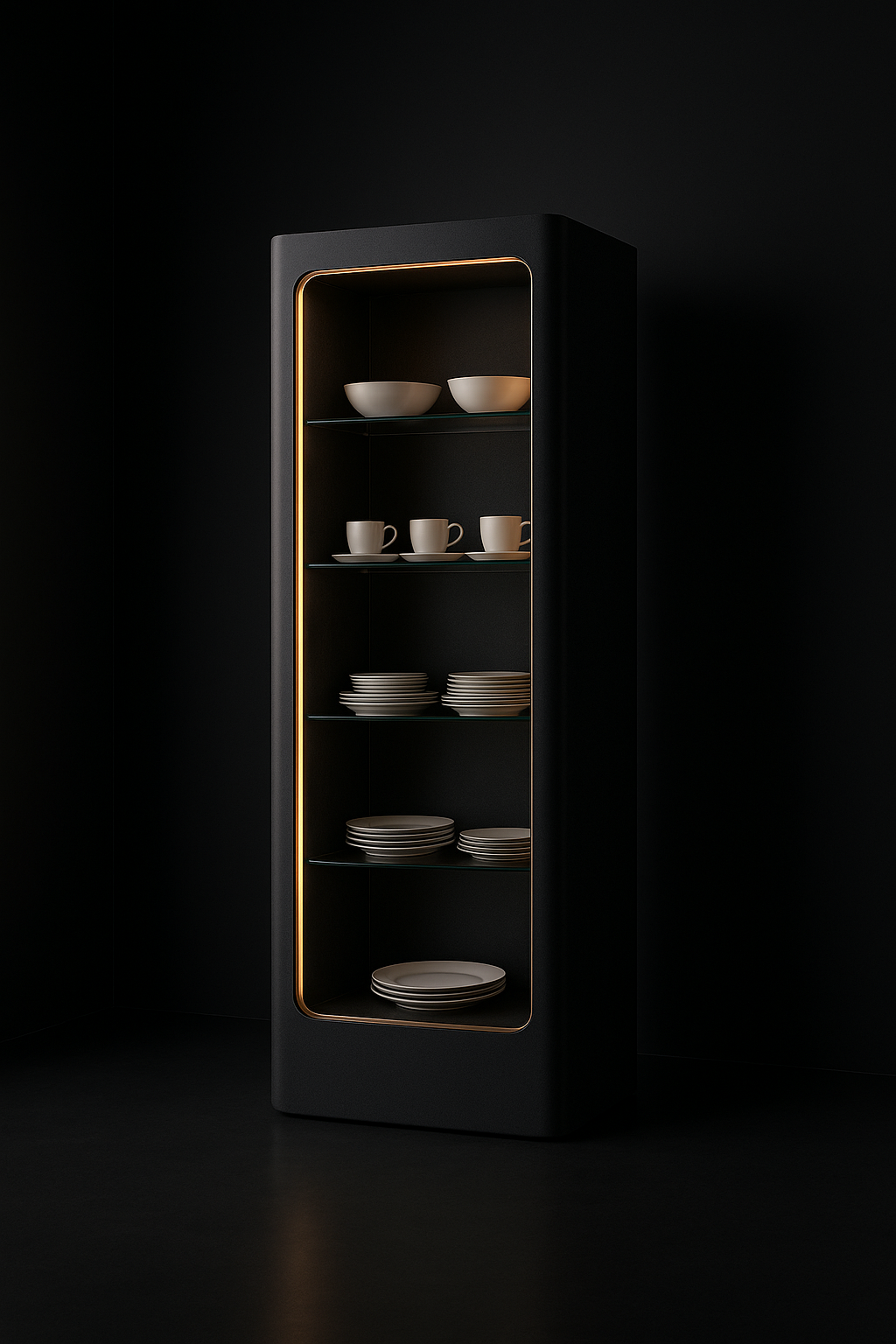 Verve — Floor-Standing Crockery Cabinet in a dark luxury setting