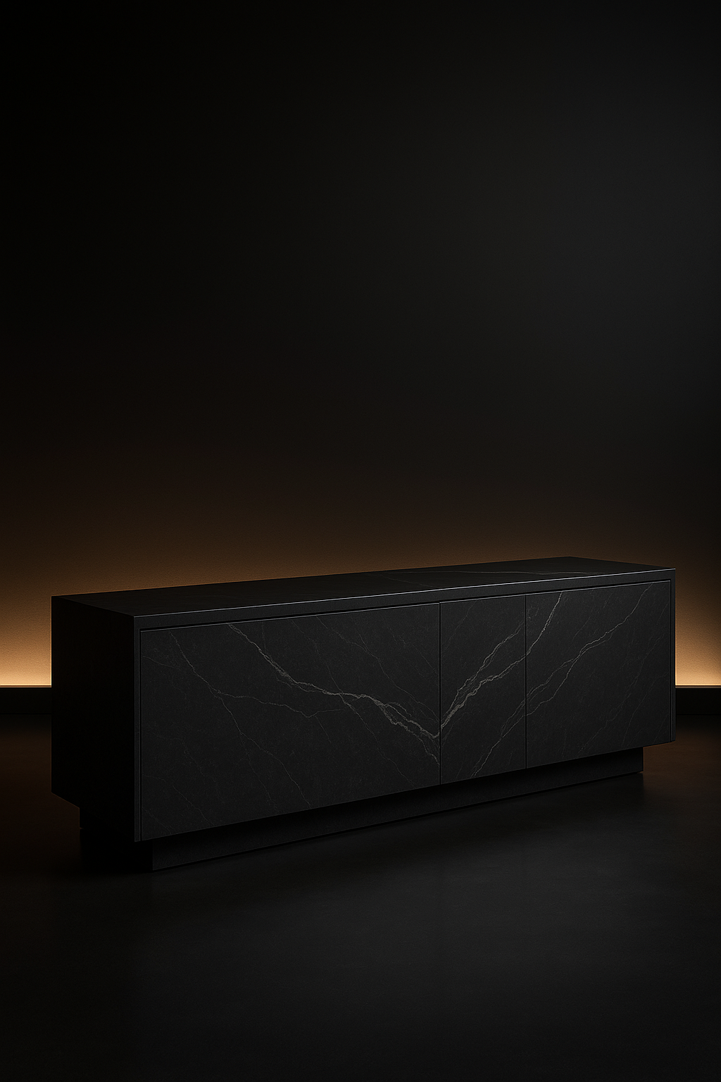Verve — Console-Media Unit in a dark luxury setting