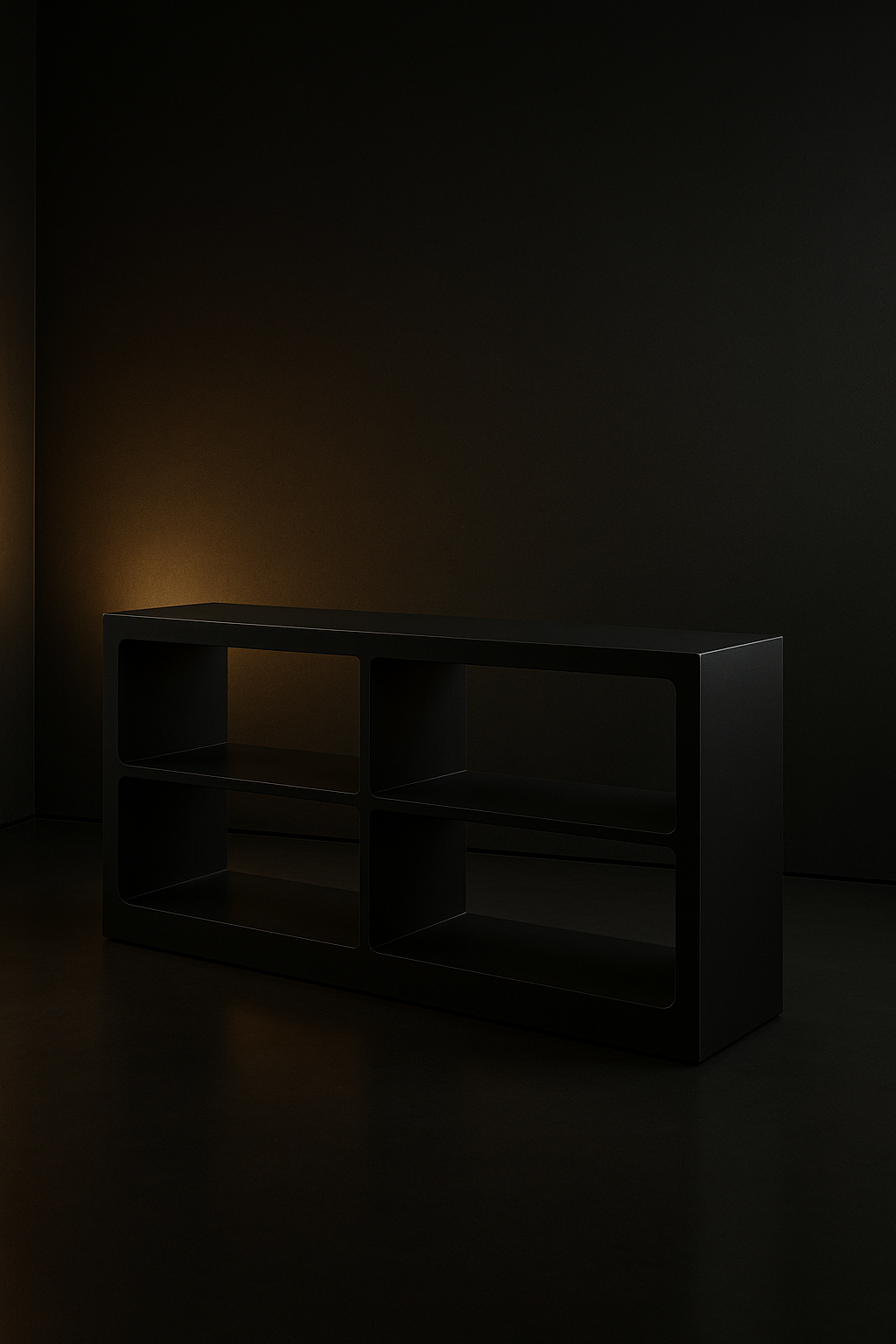 Zephyr — Console Bookshelf in a dark luxury setting